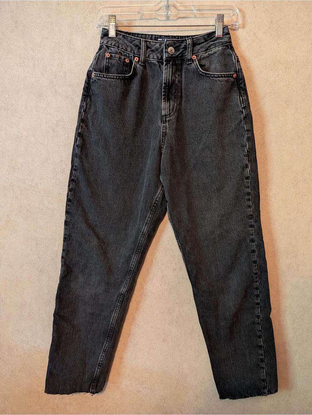 ASOS black raw hem straight leg jeans sz 25